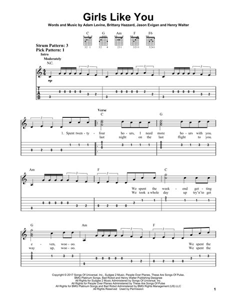 Maroon 5 Girls Like You Guitar Tabs, Sheet Music Easy Guitar Tabs, Easy Guitar Songs, Guitar ...