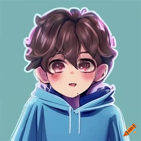 Anime 2d digital art of a boy with brown hair and blue hoodie on Craiyon