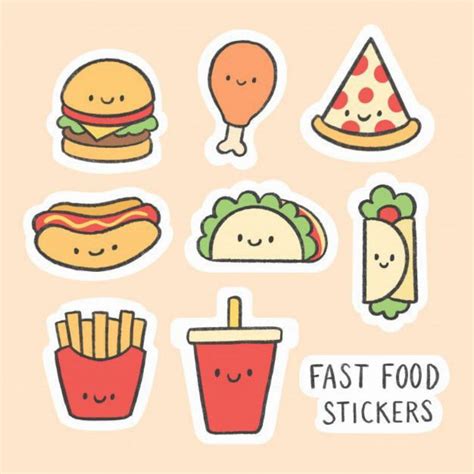 Jual stiker makanan lucu/stiker jajan/stiker cemilan/fast food stickers | Shopee Indonesia