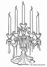 Candelabra With Dripping Candles Coloring Page » Free Download Artus Art sketch template