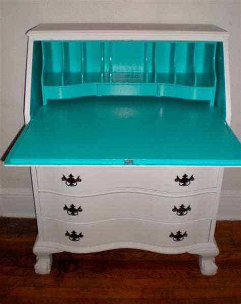 White & Turquoise Secretary Desk | Diy furniture projects, Shabby chic furniture, Furniture fix