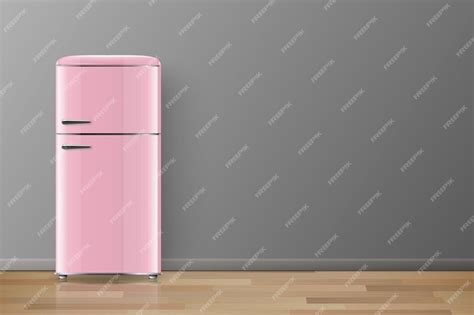 Premium Vector | Vector banner with 3d realistic glossy pink retro vintage fridge isolated ...