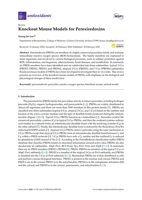 (PDF) Knockout Mouse Models for Peroxiredoxins