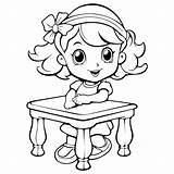 Premium Vector  Cute Girl In The School desk coloring Book Page Design sketch template