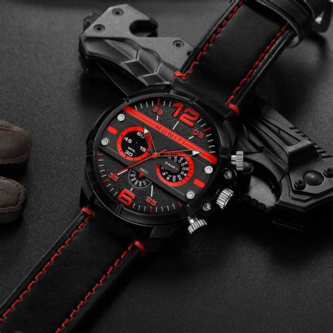 2019 Mens Fashion Big Dial Quartz watch Luxury Red Black Two Tone ...