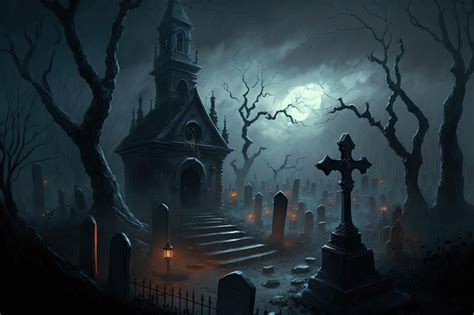 Premium Photo | A graveyard artwork for a Halloween theme on an eerie gloomy night