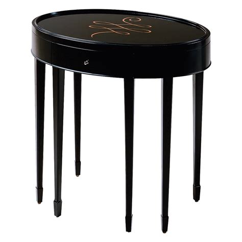 Black Lacquered Oval End Table - KDRShowrooms.com
