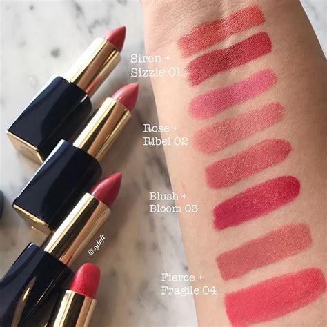 Swatches of Estée Lauder Pure Color Envy Ombre Sculpting Lipsticks. See how creamy and pigmented ...