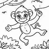 Playful Monkey Swinging From Trees Coloring Page  Pagescom sketch template