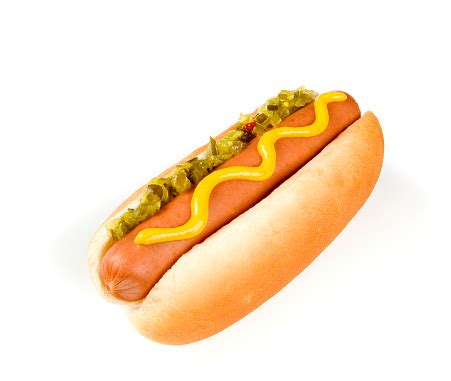 Hot Dog With Mustard And Relish Stock Photo - Download Image Now - iStock