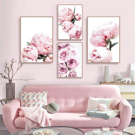 Aliexpress.com : Buy Botanical Prints Flower Poster Floral Canvas Painting Pastel Pink Wall Art ...
