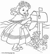 Valentines Day  Cute Little Girl Sending A love letter coloring Page sketch template