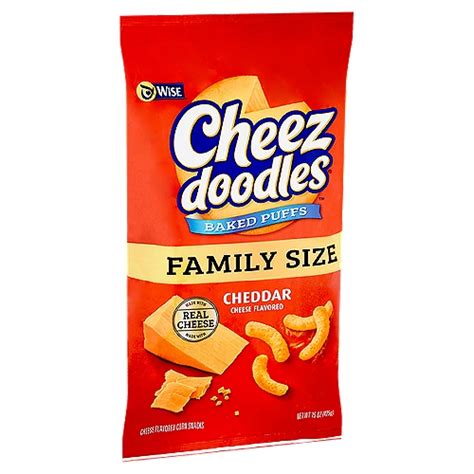 Wise Cheez Doodles Baked Puffs Cheddar Cheese Flavored Corn Snacks Family Size, 15 oz