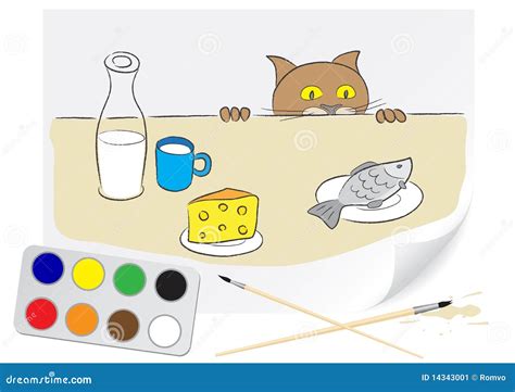 Drawing Hungry Cat Stock Image - Image: 14343001