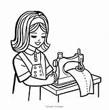 Girl Sewing  842075 CSA Images sketch template