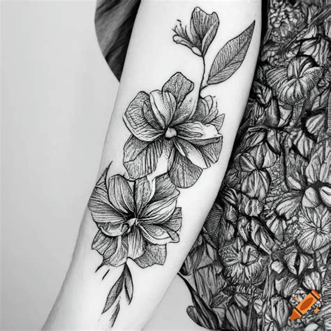 Detailed black and white flower tattoo illustration on Craiyon