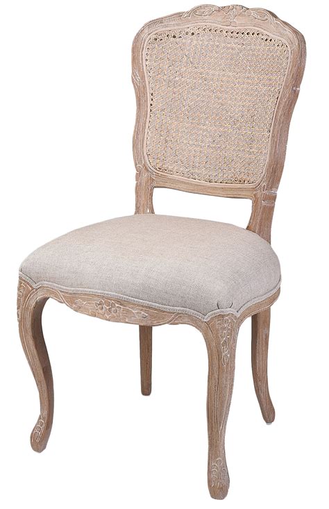 NEW French Country Linen Dining Chair With Rattan Back