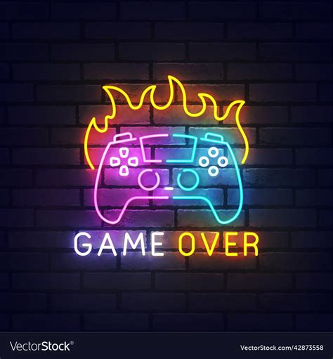 Game over neon sign bright signboard light Vector Image