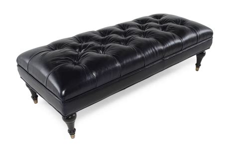 Tufted Traditional 26" Leather Ottoman in Black | Mathis Brothers Furniture