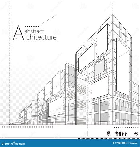 3D Illustration Abstract Architecture Building Line Drawing. Stock Vector - Illustration of ...