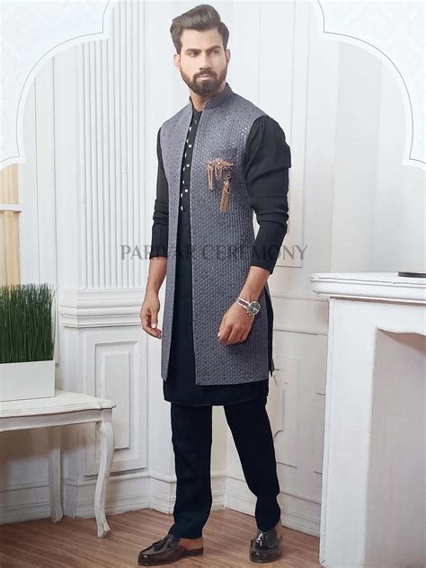 Black,Grey Colour Imported Fabric Mens Designer Kurta Jacket.