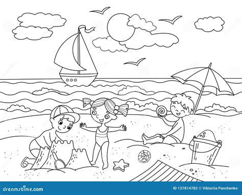 Beach Scene Clipart Black And White