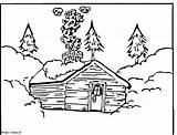 Winter Log Cabin coloring Page sketch template