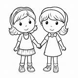 Two Girls Are Holding Hands In Each Other Coloring Pages Outline Sketch  sketch template