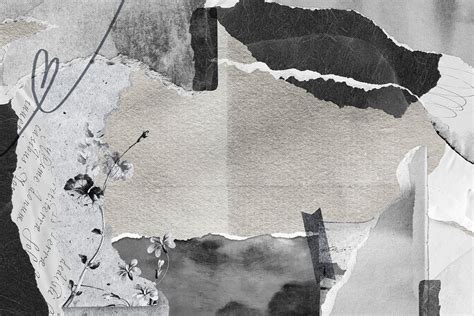 Scrapbook collage background, paper texture in black and white ...