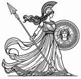 Athena Greek Goddess With Lance And Aegis Round Shield 🌟🛡️ Coloring Page sketch template