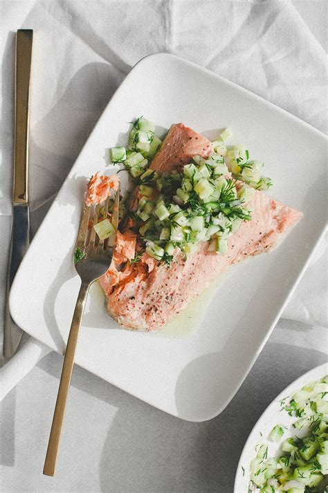 Poached Salmon with Cucumber Salsa - Not Without Salt