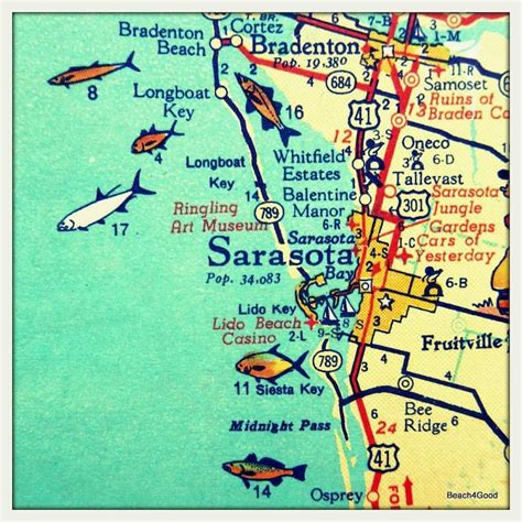 Sarasota Siesta Key Florida map print Bradenton Lido Key map | Etsy