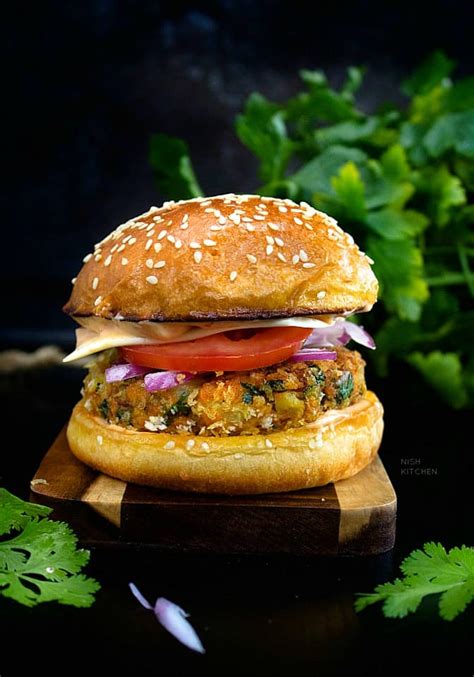 Aloo Tikki Burger | Spiced Potato Burger | Video - NISH KITCHEN