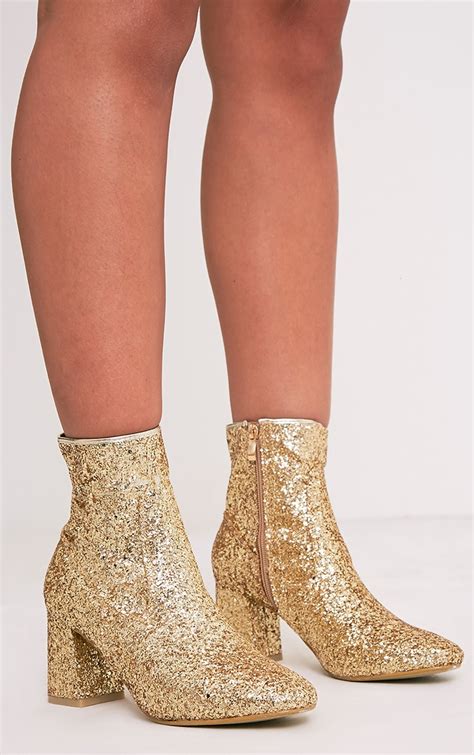 Rhianne Gold Glitter Ankle Boots | Boots | | PrettyLittleThing