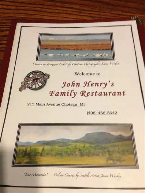 Menu at John Henry's Restaurant, Choteau