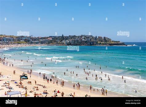 Bondi beach Sydney Australia, crowded bondi beach in summer 2023 ...