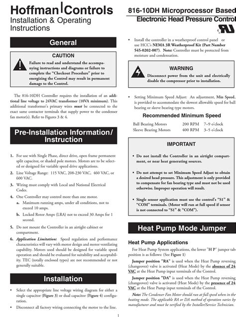 HOFFMAN CONTROLS 816-10DH INSTALLATION & OPERATING INSTRUCTIONS Pdf Download | ManualsLib