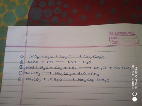 Balance the chemical Reaction -1)CaCo3 + H₂O + CO2------- Ca(HCO3)22) NaOH + HCl ------ NaCl ...