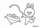 【New Year Coloring PageRabbit Spinning top  ぴよぴよプリント sketch template