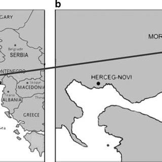 a Position of the Boka Kotorska Bay in the Mediterranean Sea. b Map of... | Download Scientific ...