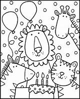 Birthday Party animals coloring Page sketch template