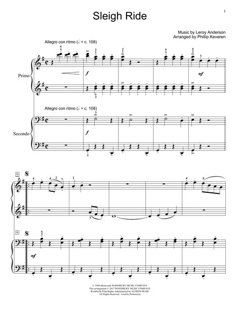 Sleigh Ride by Leroy Anderson Sheet Music for Piano Duet at Sheet Music ...