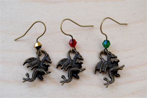 Dragon Earrings | Brass Dragon Charm Earrings | Fantasy Jewelry – Enchanted Leaves