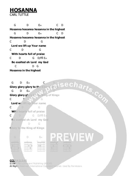 Hosanna Chords PDF (Carl Tuttle) - PraiseCharts