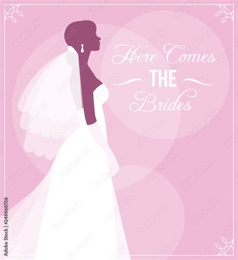 Silhouette of bride in wedding dress and veil vector illustration Stock ...