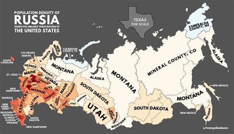 Population density of Russia with U.S. equivalents - Vivid Maps