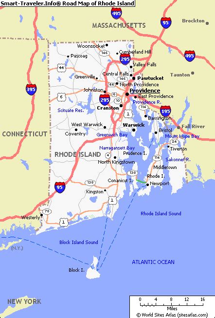 Road Map of Rhode Island