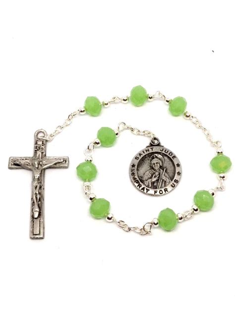 St Jude Chaplet | Green Crystal Rosary | Catholic Devotions and Gifts