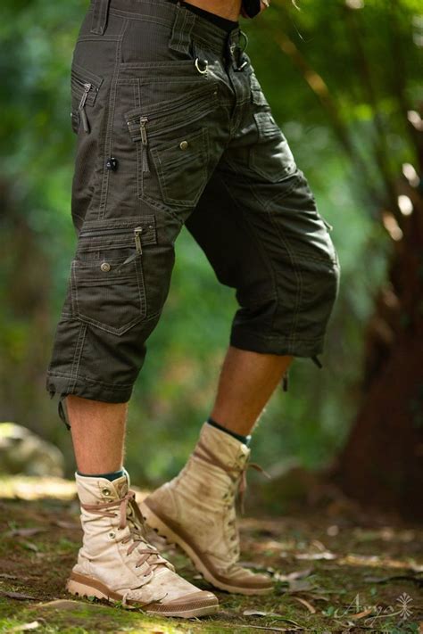 Symbolic Man 3/4 Shorts (Olive) - Festival Clothing Men Loose Shorts Goa Stylish Boho Psytrance ...