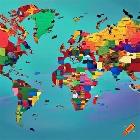 Vibrant world map displaying countries and continents